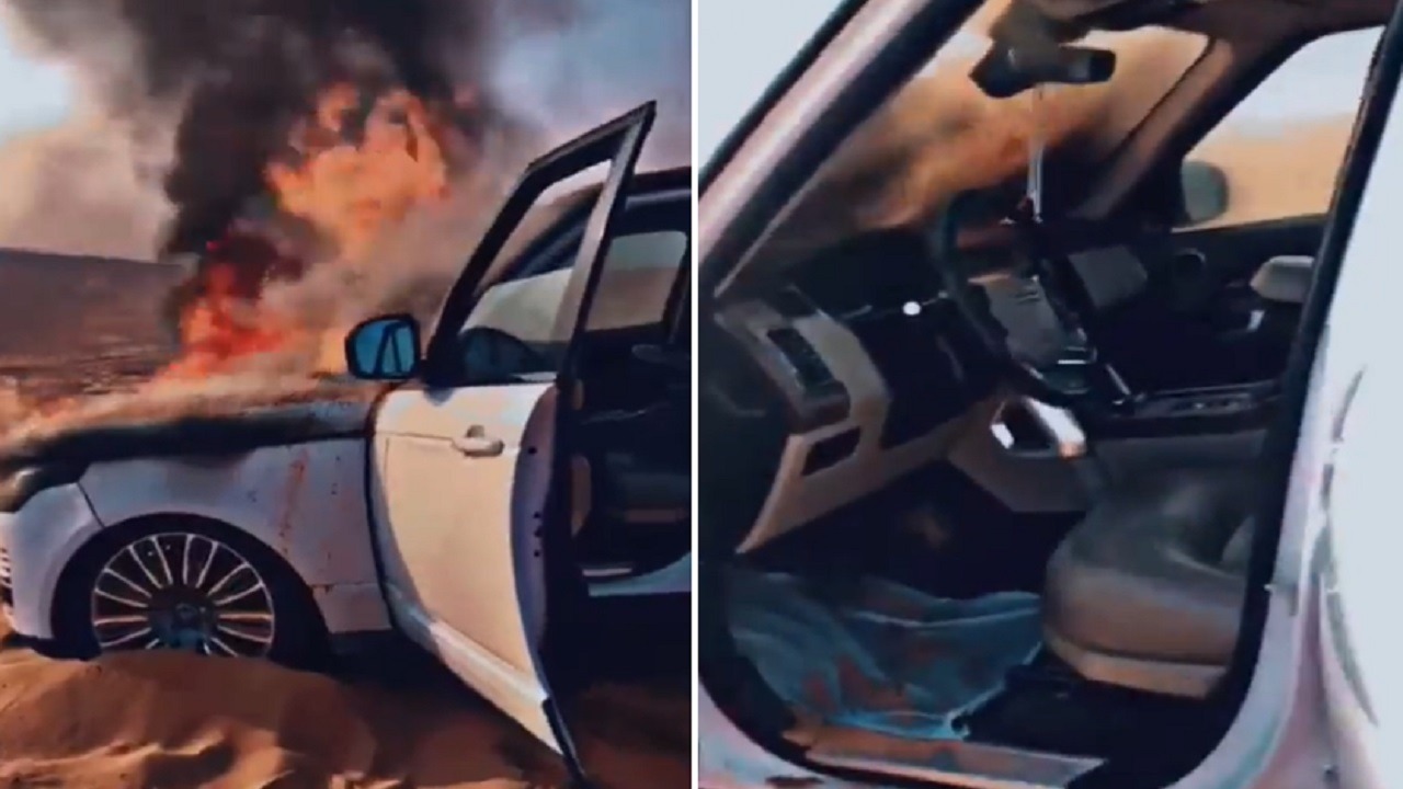 رجل يصوّر سيارته وهي تحترق.. فيديو