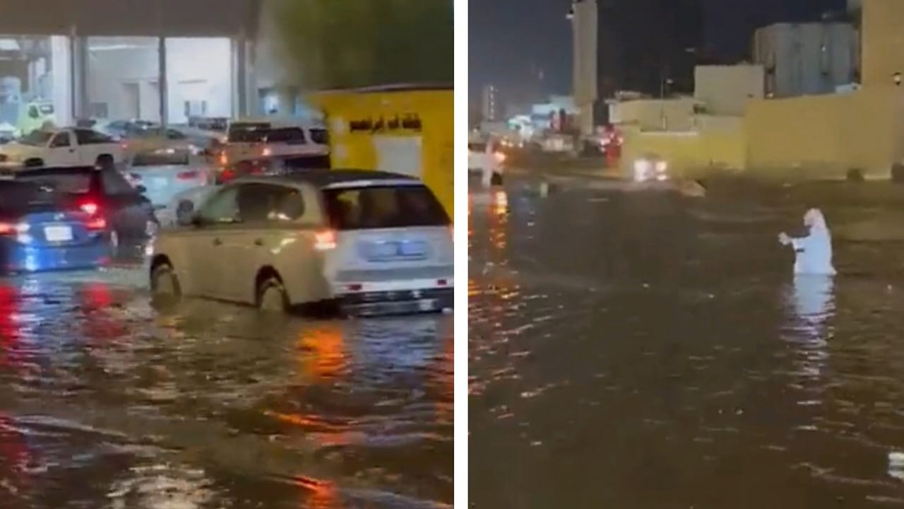 السيول تغرق الشوارع والسيارات في مكة المكرمة..فيديو