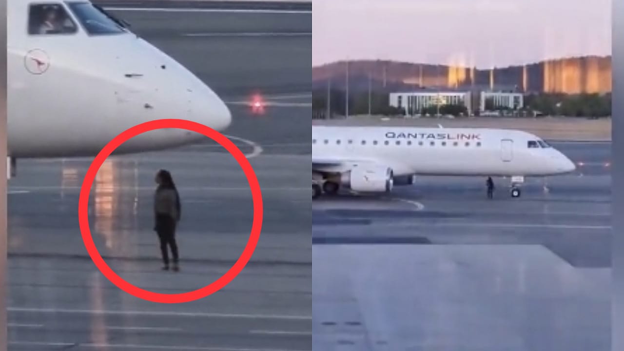 فتاة تقتحم المدرج لإيقاف طائرتها التي تأخرت عليها..فيديو