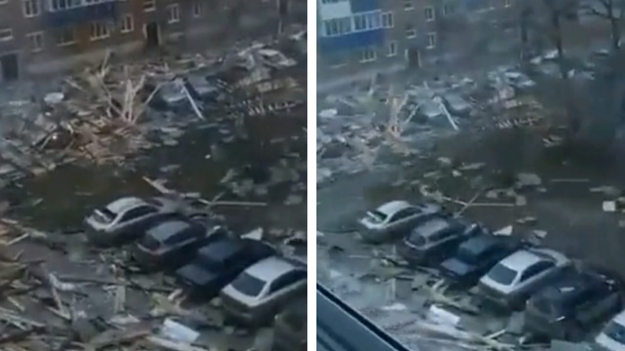 عاصفة قوية تقتلع أسطح المنازل في روسيا..فيديو