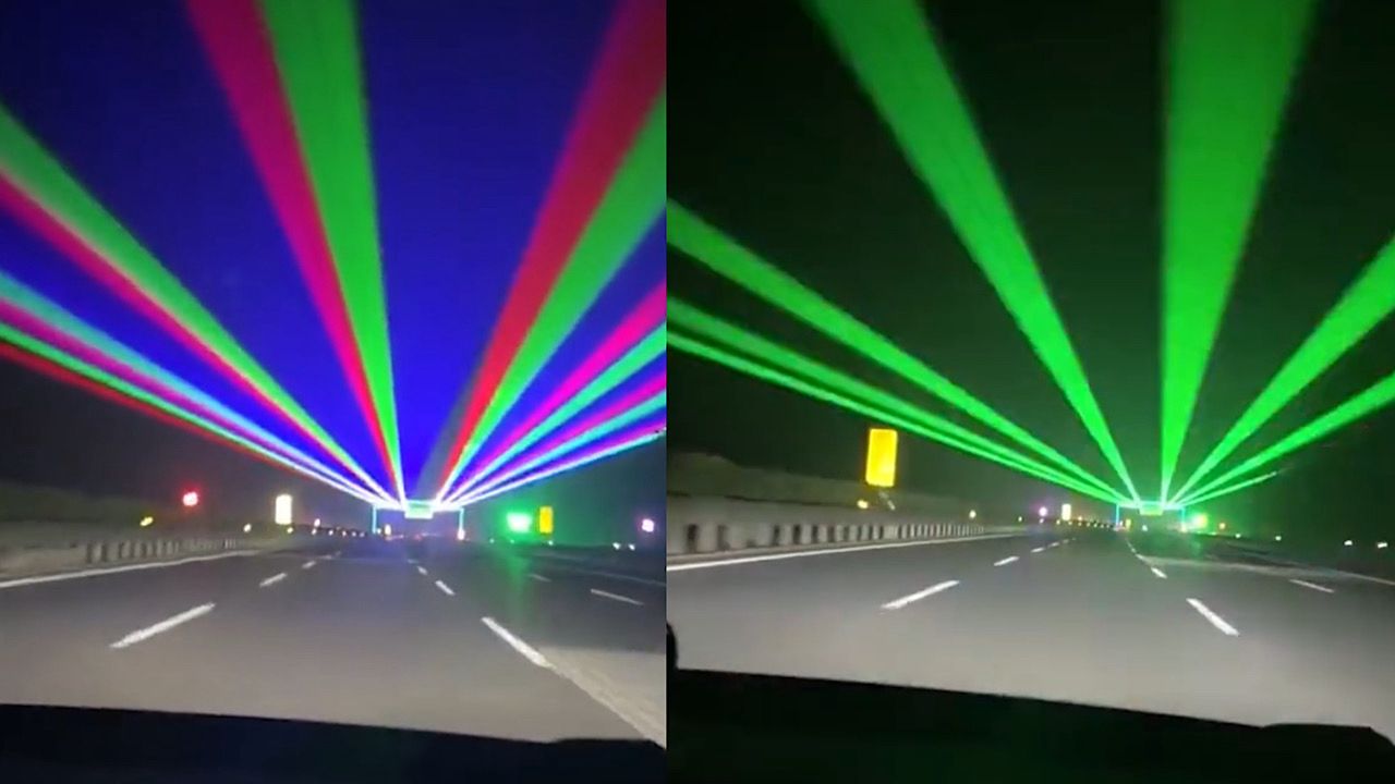 الصين تستخدم ليزر بجميع الألوان لتنبيه السائقين للطريق .. فيديو