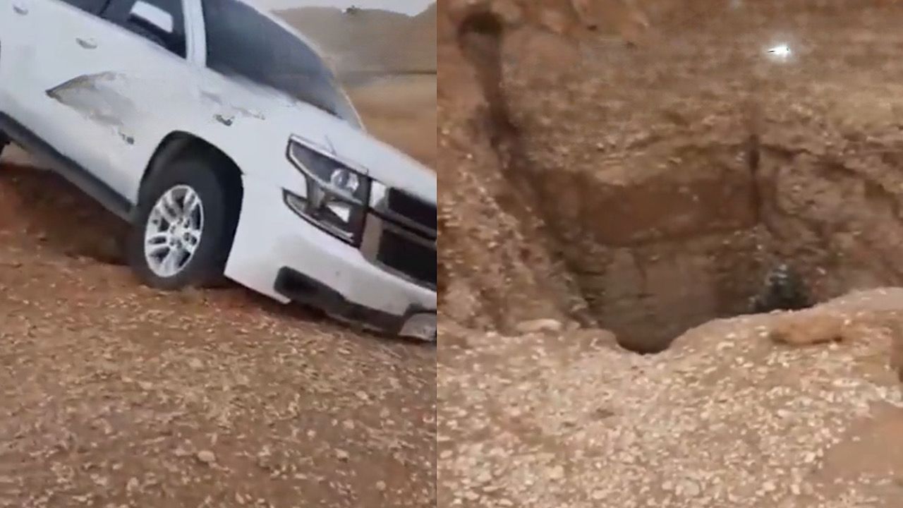 المسند يشارك مقطع لحادث سيارة بسبب الآبار والدحول المكشوفة .. فيديو