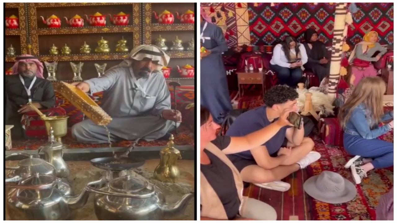 تحضير القهوة السعودية يستوقف الأجانب في مهرجان الملك عبدالعزيز للإبل .. فيديو