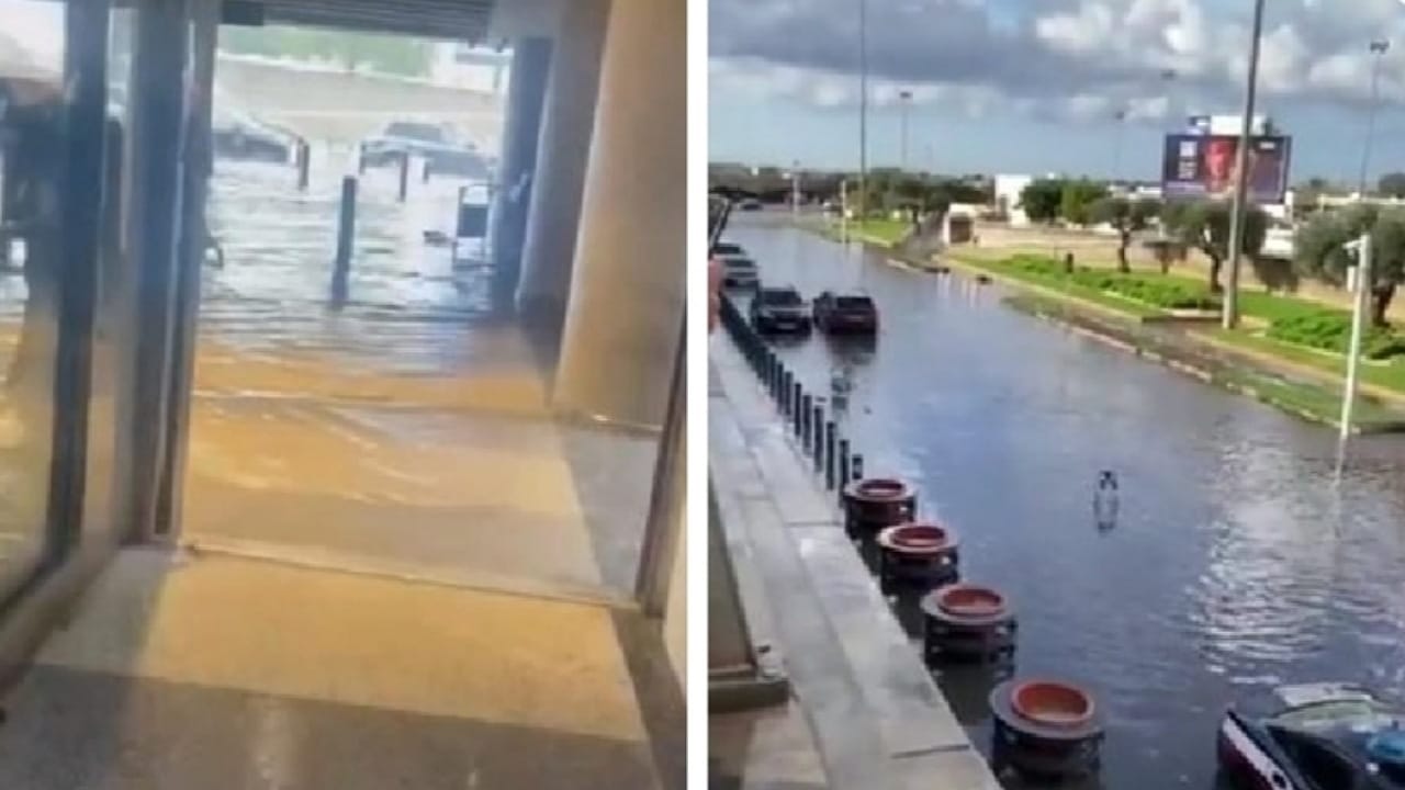 مطار بيروت يغرق وسط السيول.. فيديو