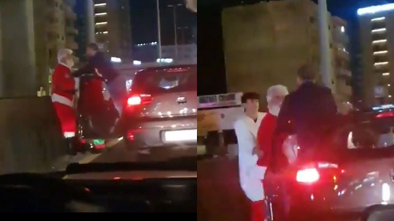 بابا نويل يفقد أعصابه في لبنان ويضرب سائق .. فيديو