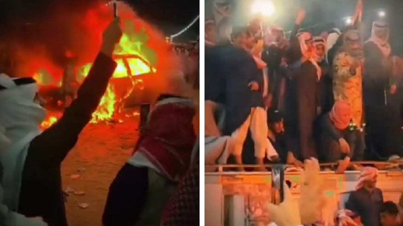 شخص يشعل النيران في مركبته من أجل تدفئة جماعته.. فيديو