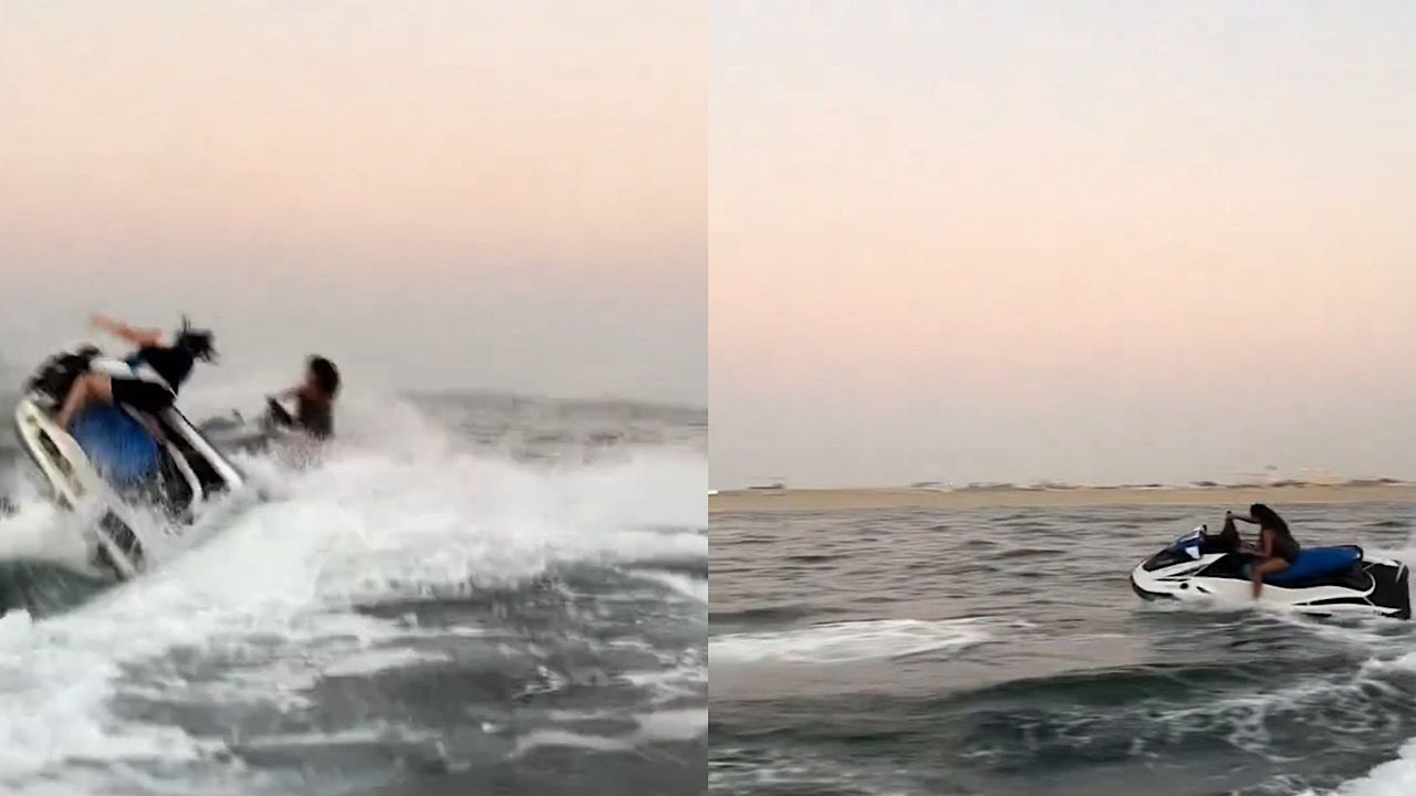 فتاة تقود جيت سكي تصطدم بأخرى بطريقة مروّعة وسط البحر .. فيديو