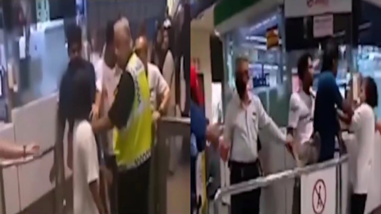 شجار عنيف في محطة قطار والقبض على رجل وامرأتين.. فيديو