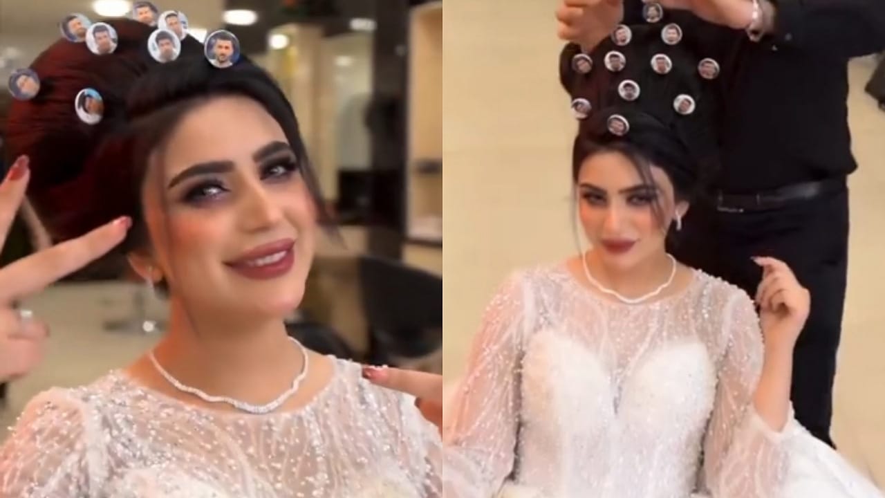 عروس تضع لاعبي المنتخب العراقي فوق رأسها بدلا من التاج .. فيديو
