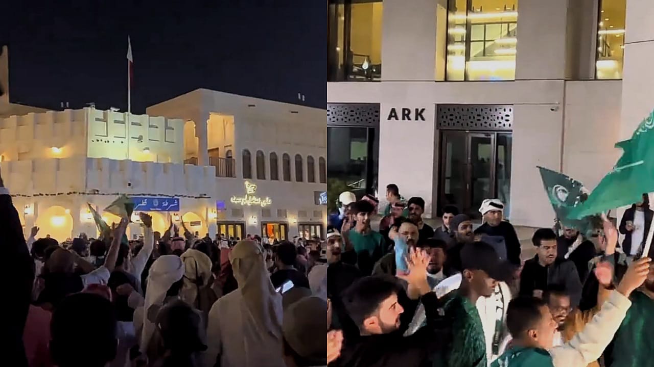 جماهير الأخضر يشعلون الدوحة بهتافاتهم .. فيديو