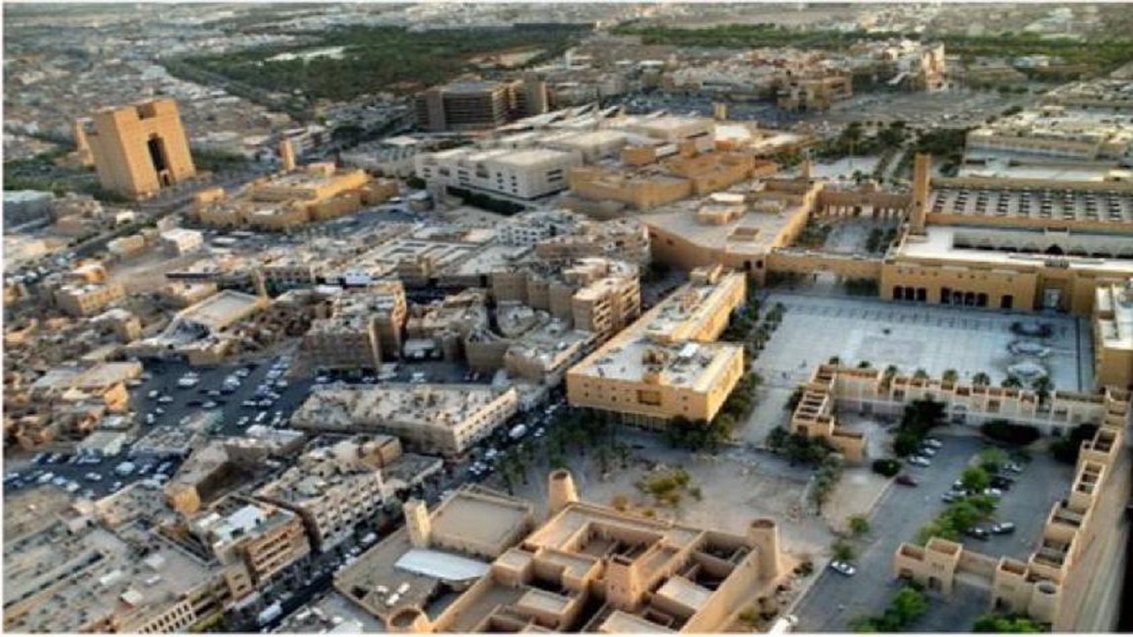صورة تضم عدة مواقع مهمة في وسط الرياض القديمة