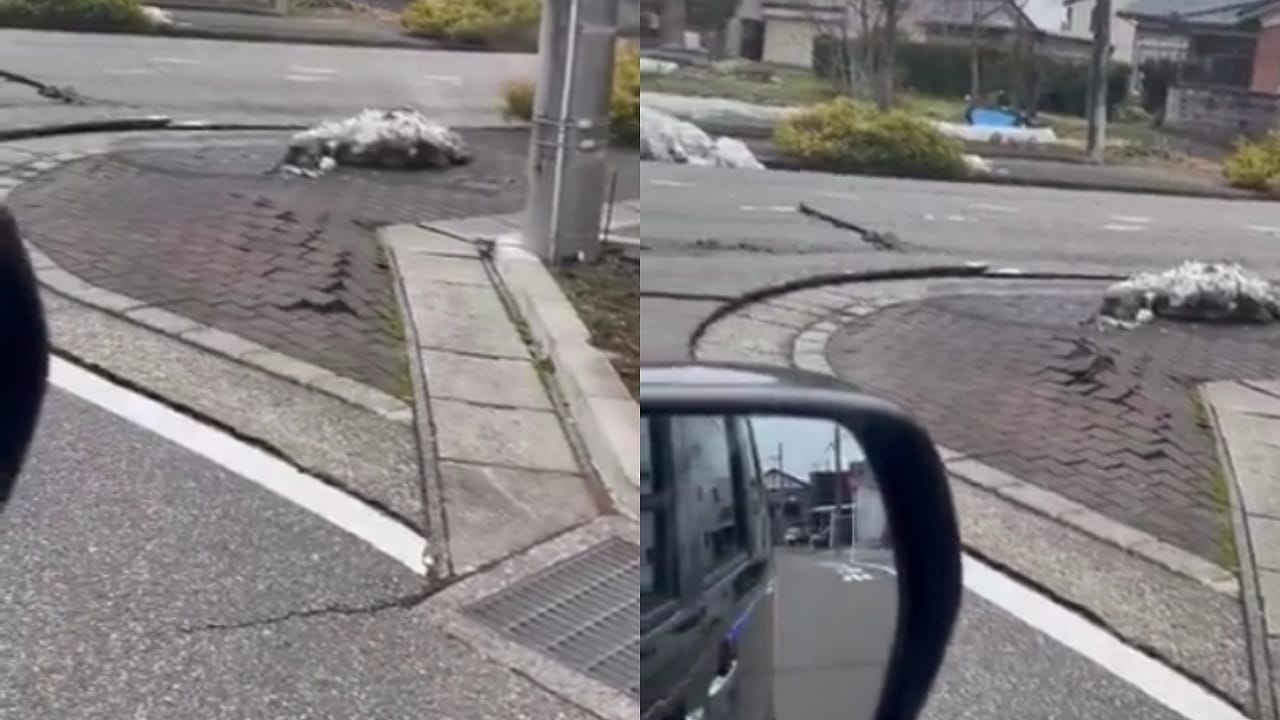 ‏مشهد مرعب لشارع يتشقق جراء زلزال اليابان..فيديو