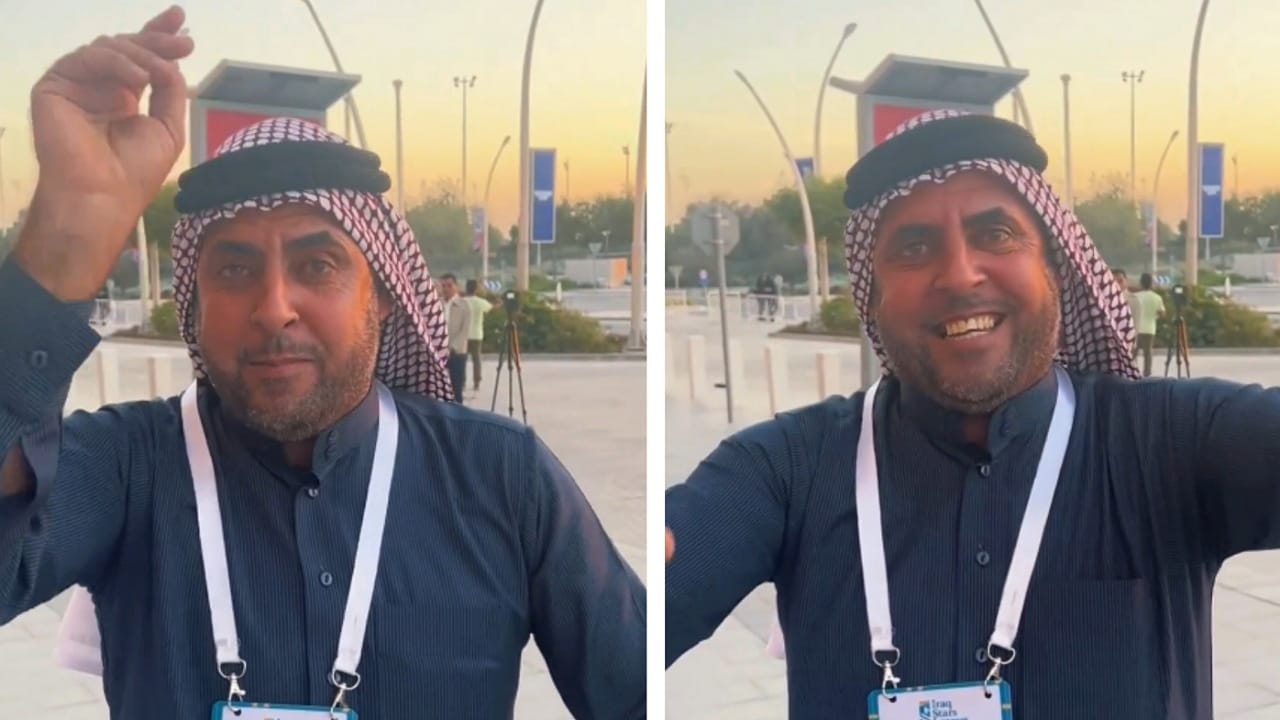 مشجع عراقي يطلب السماح من زوجته على الهواء .. فيديو