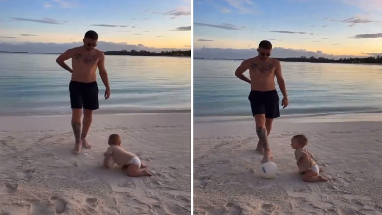 سافيتش يستمتع في البحر مع طفله الصغير .. فيديو
