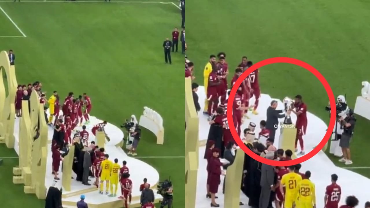 لاعب قطر كاد بتسبب بكسر الكأس .. فيديو