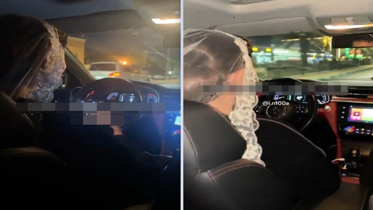 فتاة تقود السيارة بفستان الزفاف .. فيديو