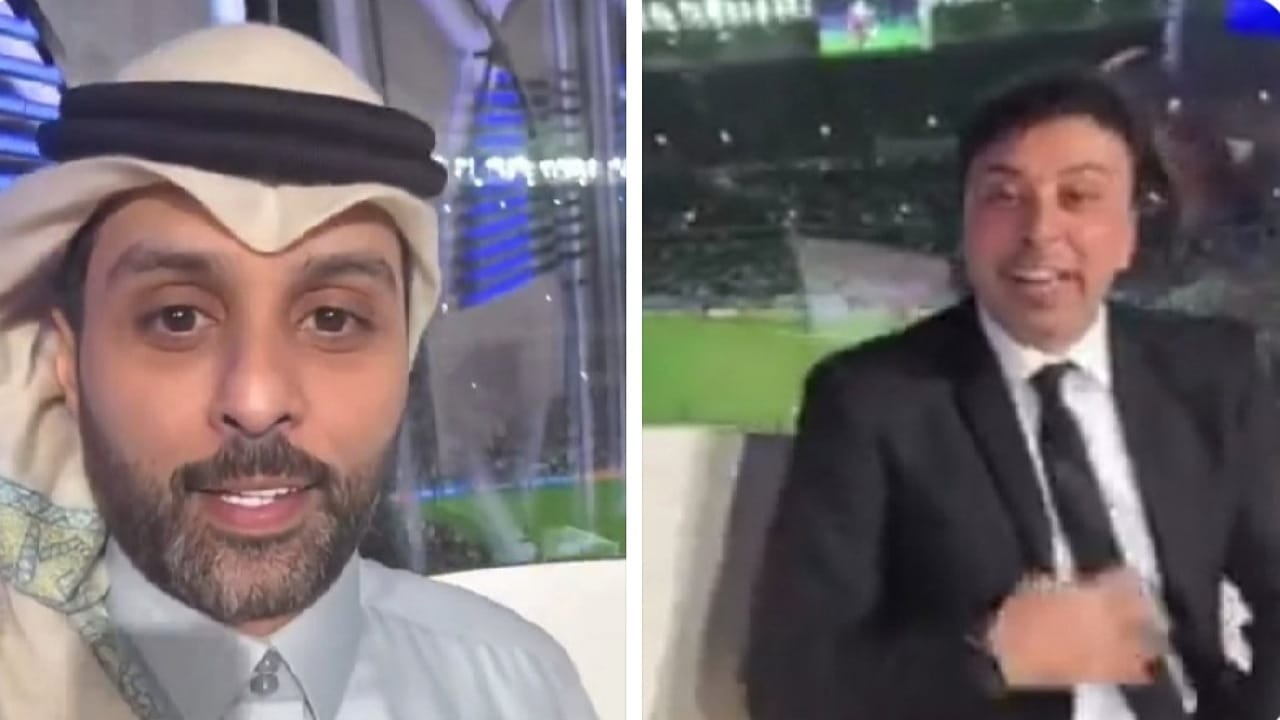 ياسر القحطاني يحتفل مع محلل أردني داخل الاستديو .. فيديو