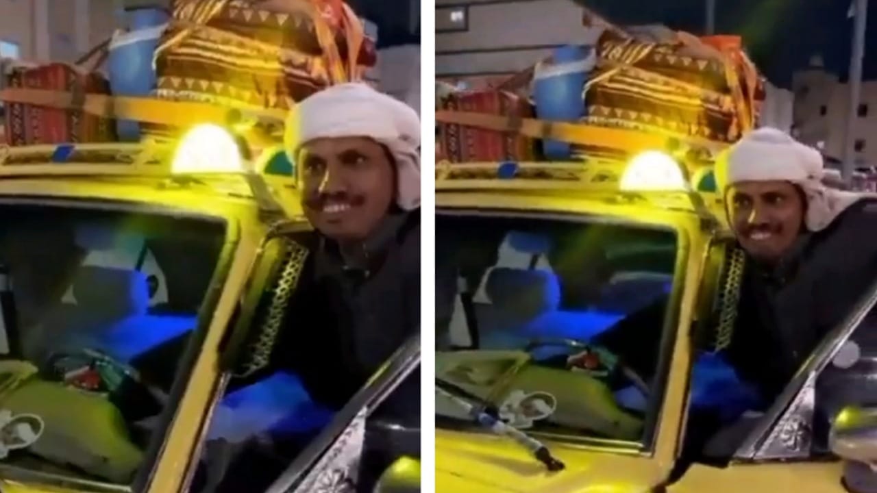 عمرها 40 عام .. مواطن يشارك في احتفالات يوم التأسيس بسيارته الأجرة .. فيديو