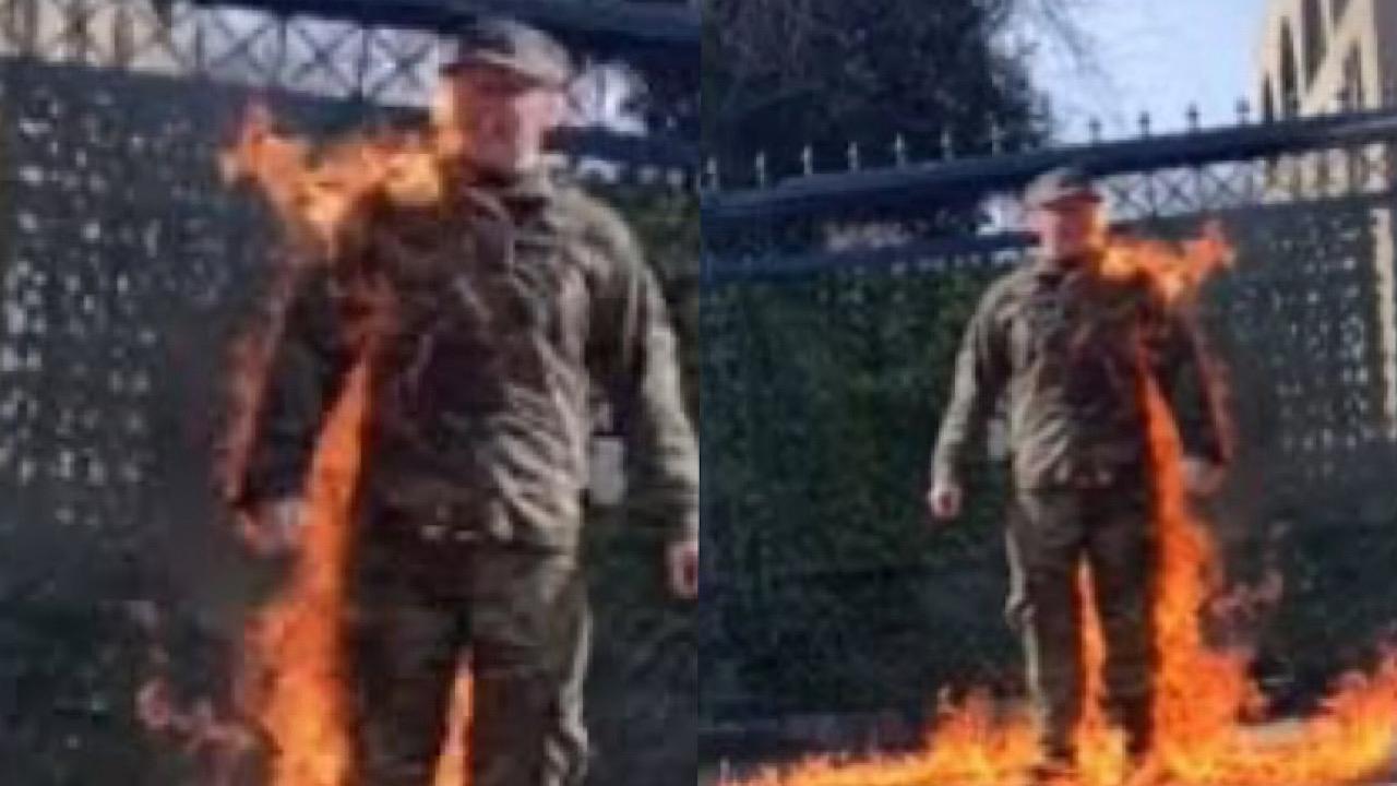 جندي أمريكي يحرق نفسه أمام سفارة اسرائيل احتجاجًا على الإبادة في غزة .. فيديو