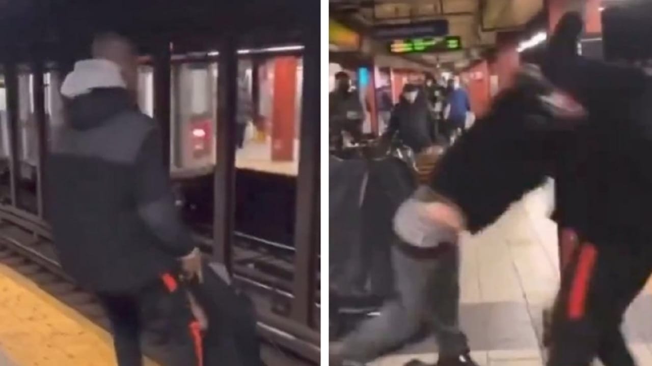 رجل ينقذ آخر بعدما سقط على سكة القطار أثناء شجاره معه .. فيديو