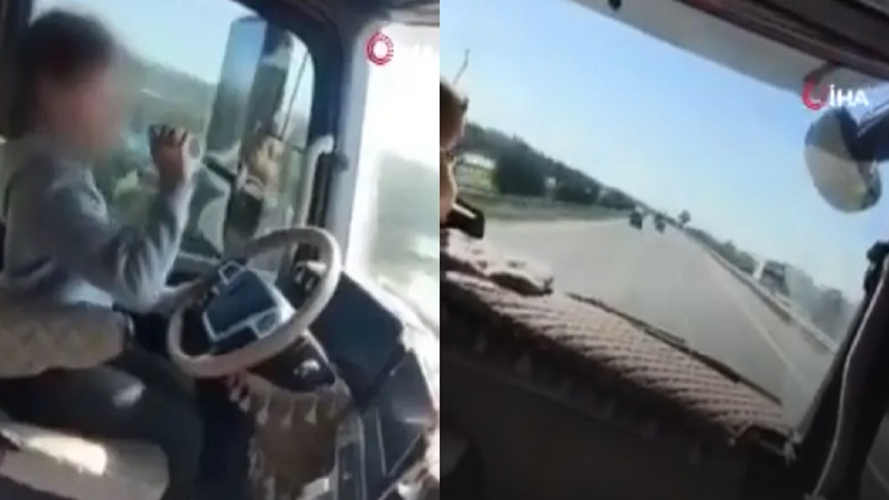 طفلة في تركيا تقود شاحنة بيد واحدة .. فيديو