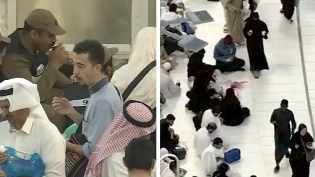 رجال الأمن يشاركون المعتمرين الإفطار في الحرم المكي لحظة رفع الأذان .. فيديو