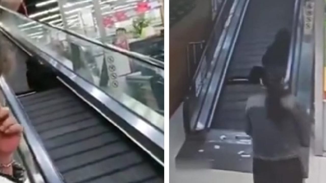 لحظة سقوط فتاة وسط سلم كهربائي في أحد الأماكن العامة بالصين.. فيديو