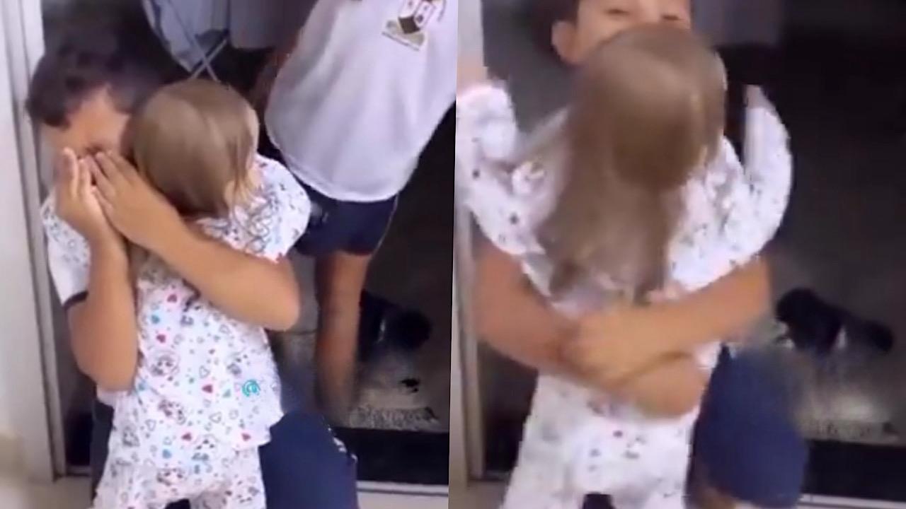 لحظة لقاء طفلة مصابة بالسرطان بأخواتها بعد خروجها من المستشفى .. فيديو