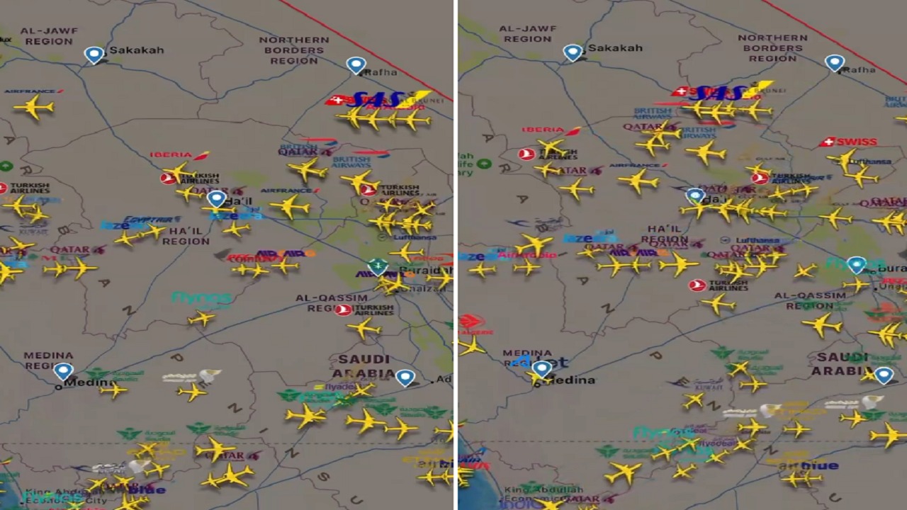 مشهد مهيب لخطوط الطيران العالمية في أجواء المملكة خلال الساعات الماضية.. فيديو