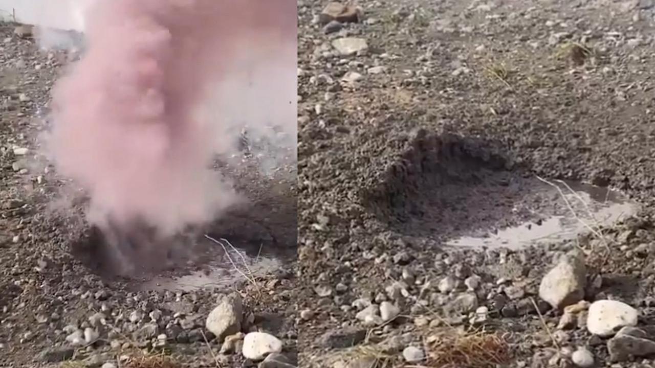 ظهور حفرة غريبة تخرج دخان زهري بعد الأمطار في عمان .. فيديو
