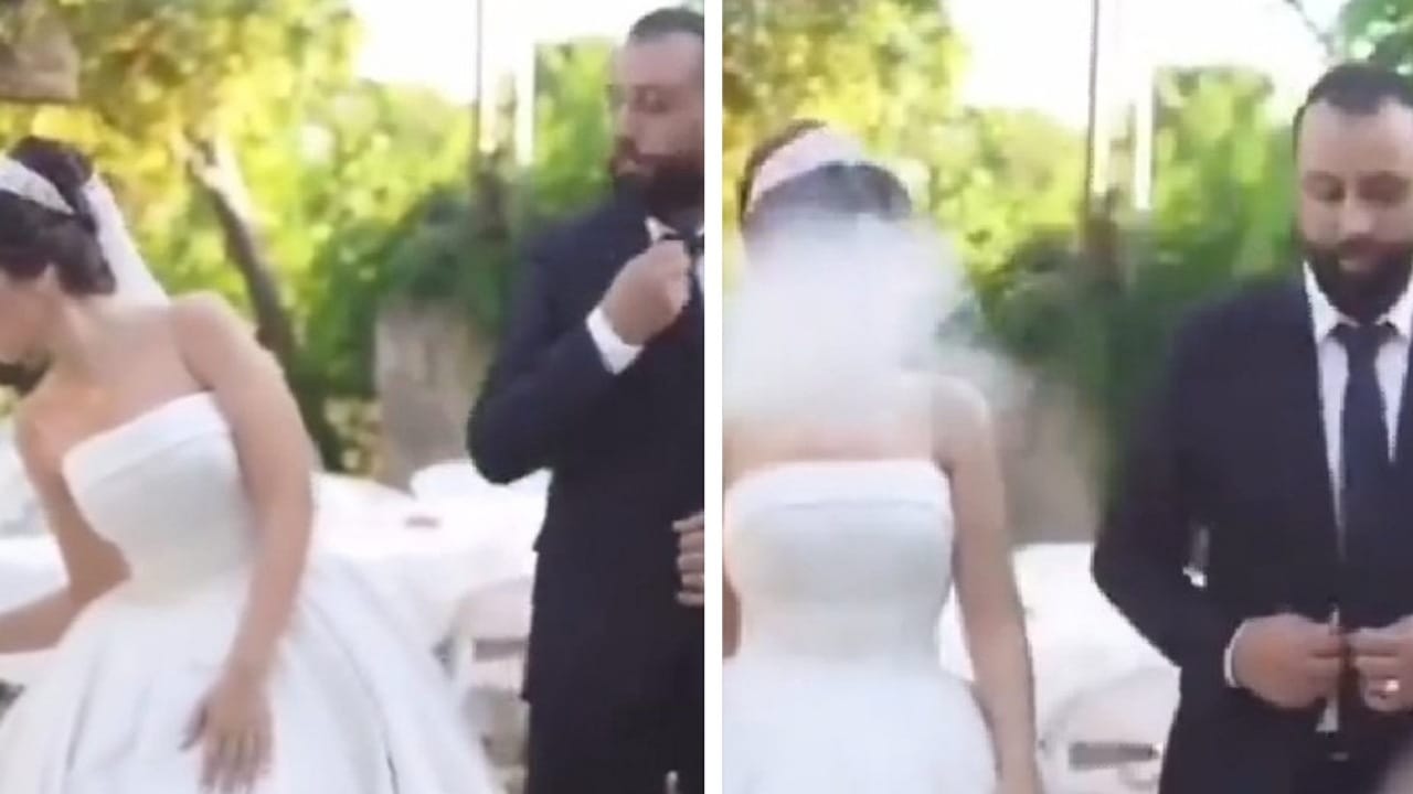 عروس تترك عريسها وتشرب شيشة في حفل زفافهما .. فيديو