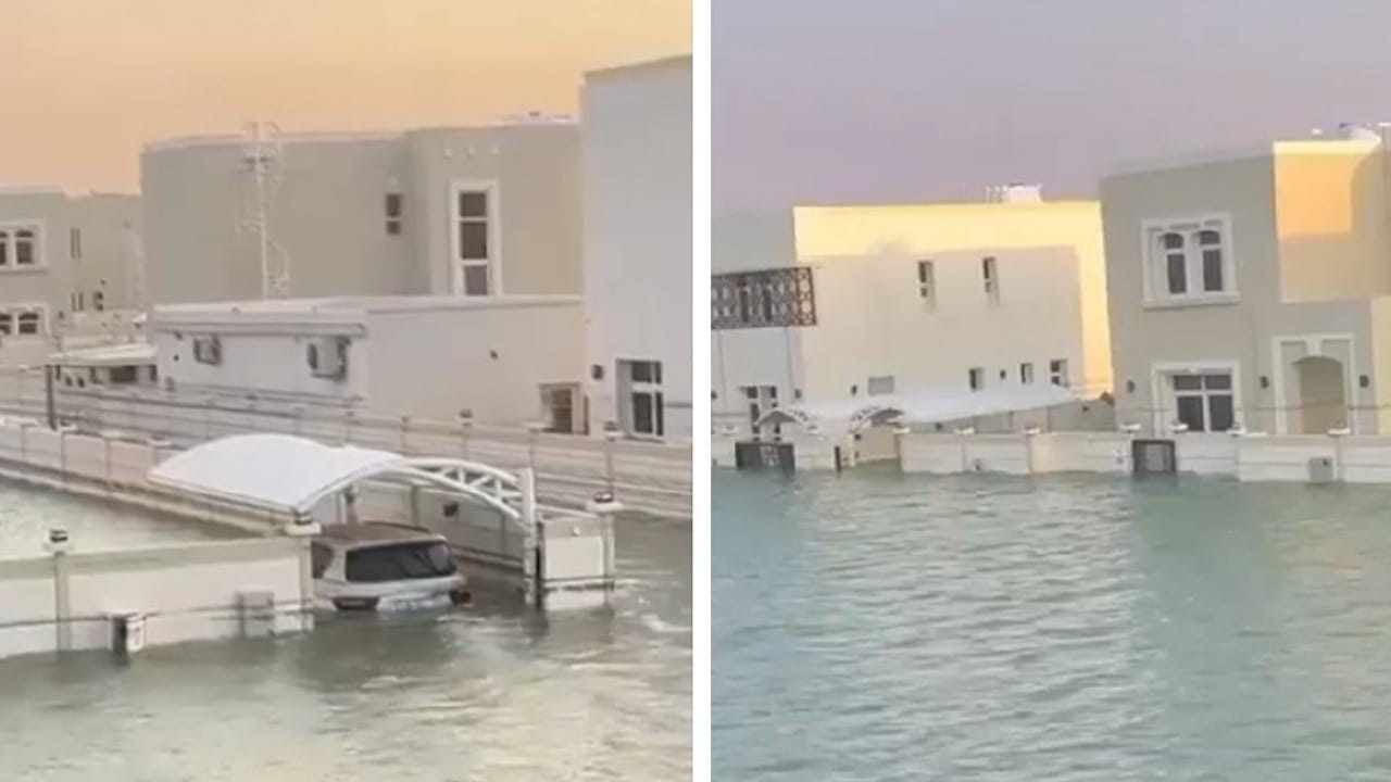 ارتفاع المياه بشكل غير مسبوق في أحياء الشارقة بعد تأثير منخفض الهدير .. فيديو