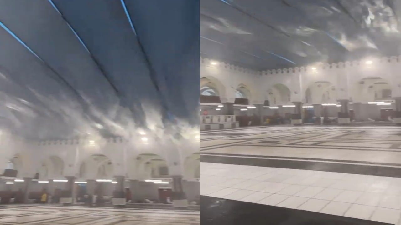 منظر مهيب من مسجد قباء بالمدينة المنورة لحظة العاصفة المطرية.. فيديو