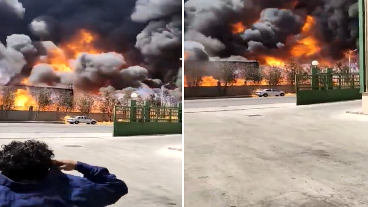 حريق هائل بأحد المصانع بجدة .. فيديو