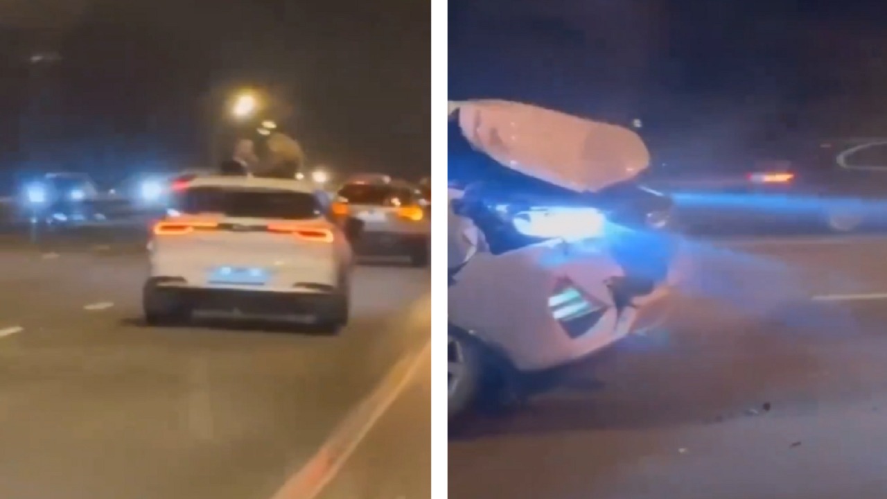 حادث مروع لسيدة ورجل أخرجا رأسيهما من السيارة أثناء سيرها .. فيديو