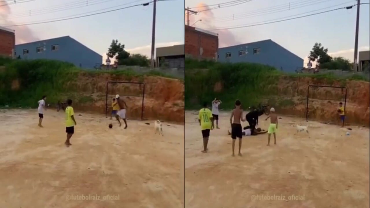 لص يحاول تمويه الشرطة بالاختباء بين أطفال يلعبون كرة بالشارع.. فيديو