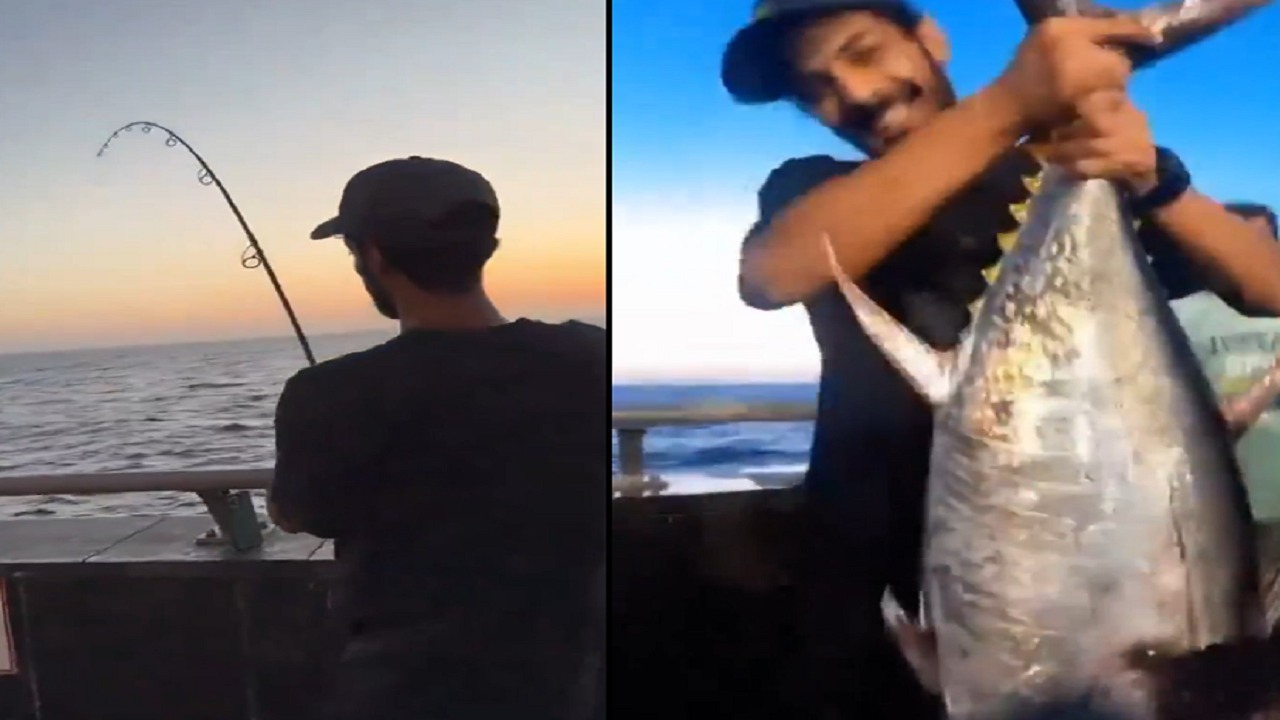 شاب يوثق لحظة اصطياده سمكة تونة كبيرة من كورنيش جدة.. فيديو
