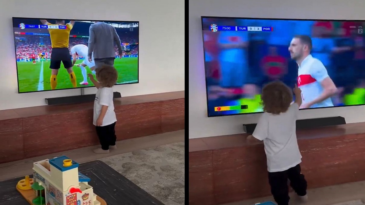 نجل ديميرال يتفاعل مع والده في مباراة البرتغال .. فيديو