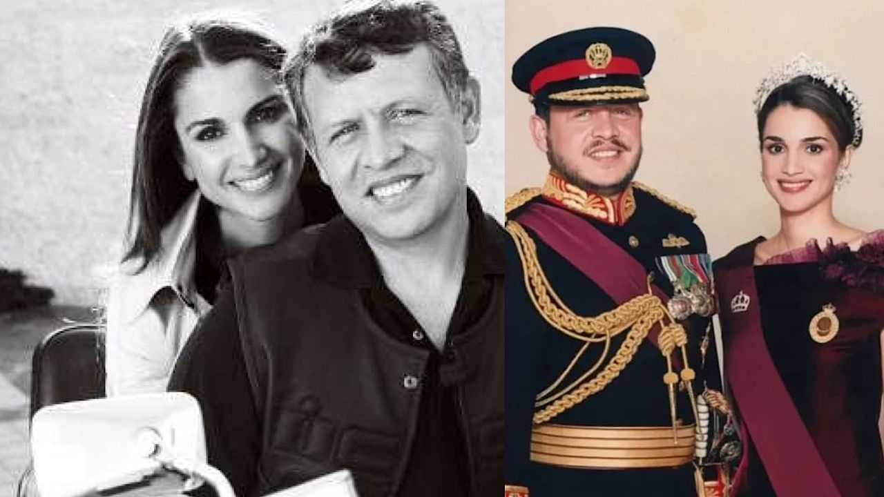 صورة نادرة تمزج بين الماضي والحاضر للملك عبدالله وزوجته الملكة رانيا