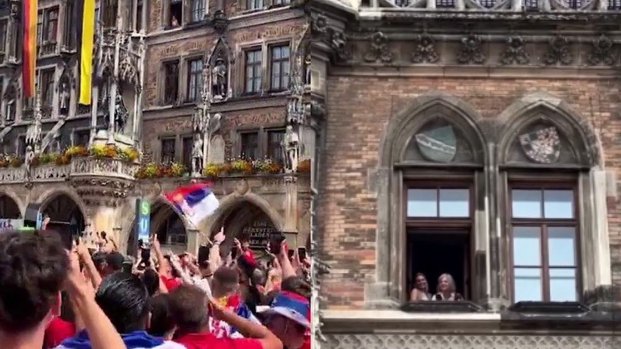 ‎جماهير صربيا يغنون لفتاة جميلة تحت منزلها بشوارع ألمانيا .. فيديو