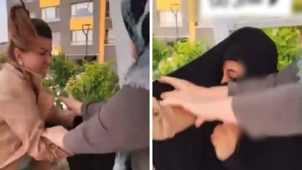 امرأة تركية تهاجم سيدتين وتنزع حجاب إحداهما .. فيديو