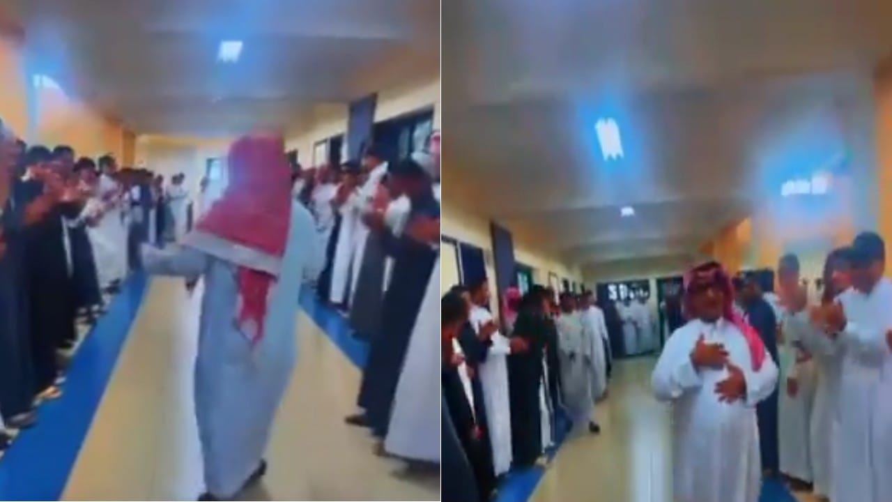 طلاب ينظمون ممرا شرفيا لمعلمهم بعد خروجه على المعاش.. فيديو