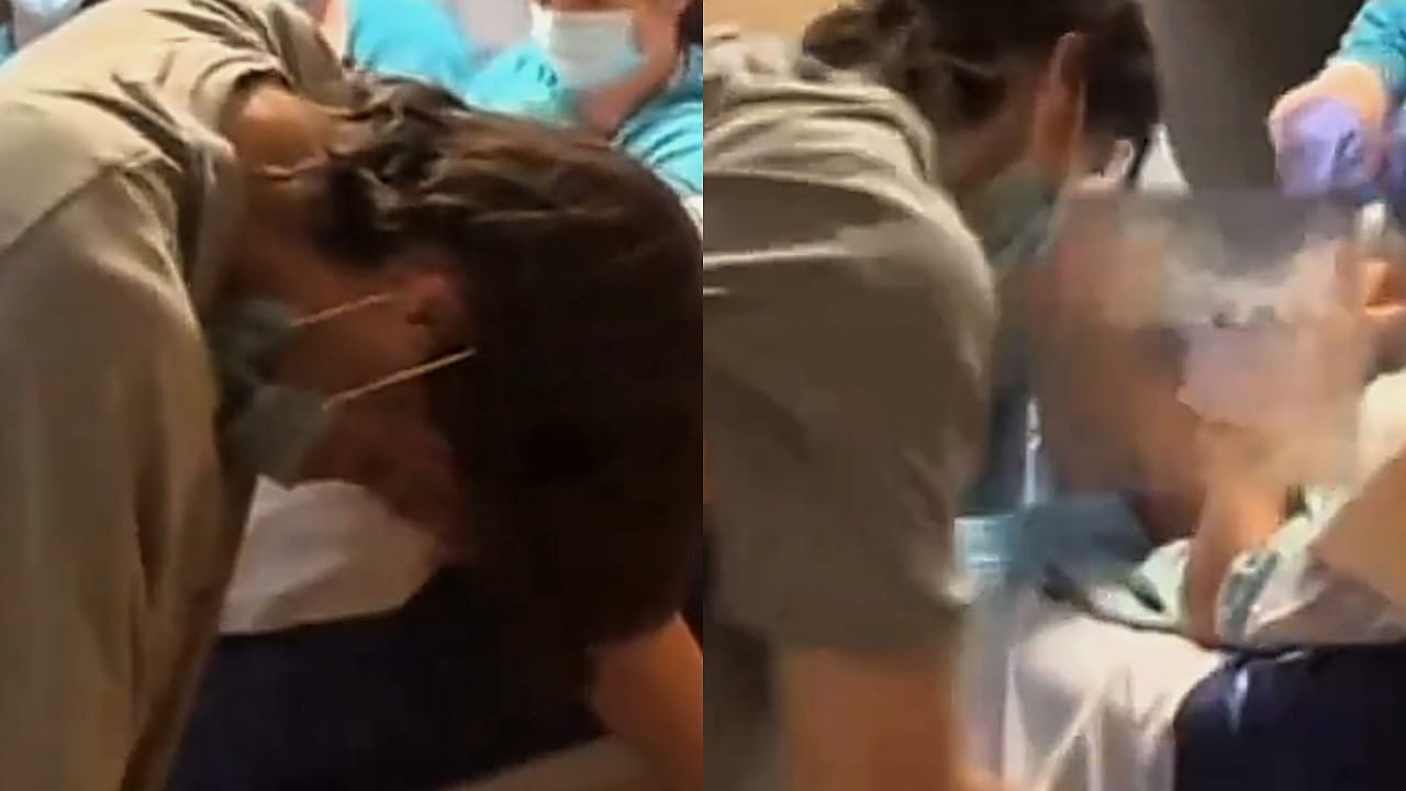 زوج يتعرض للإغماء بعد دخوله مع زوجته غرفة الولادة .. فيديو