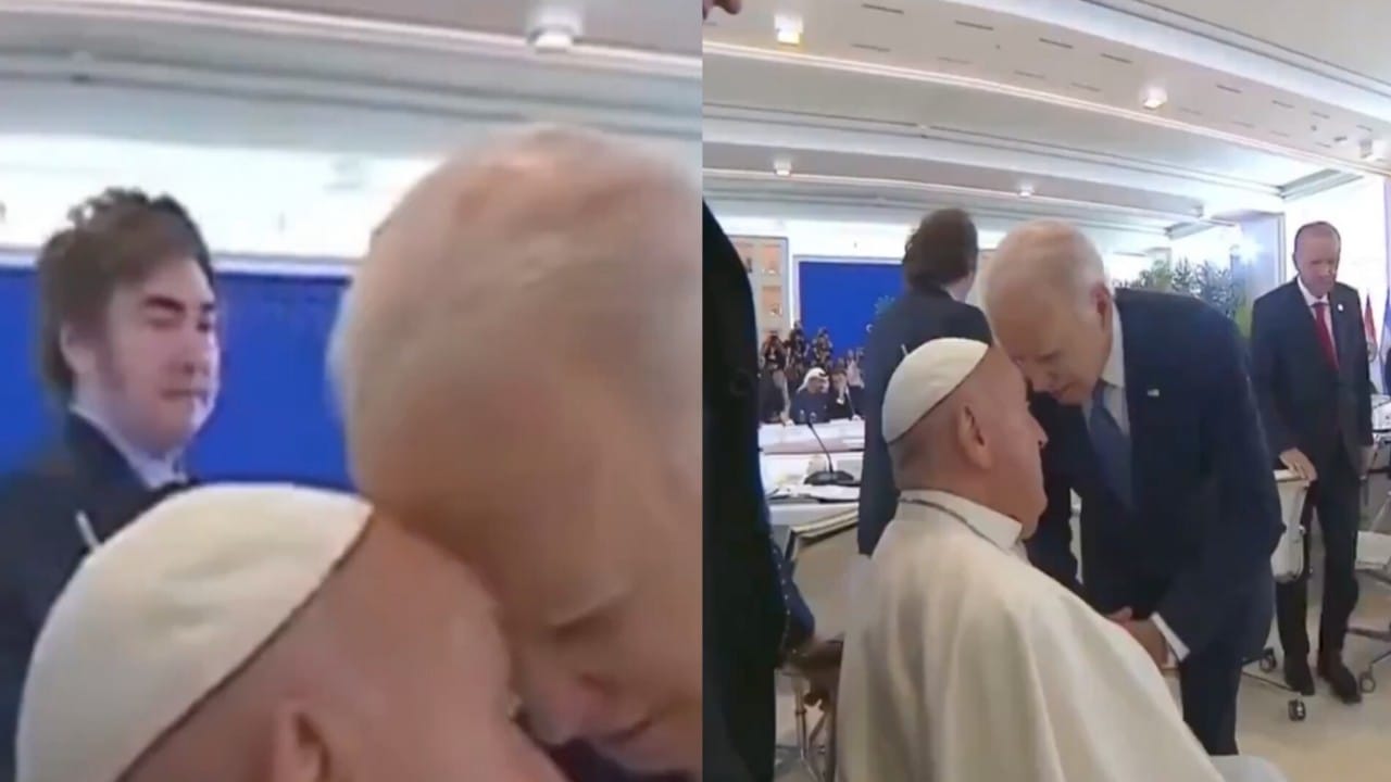 ردة فعل الرئيس الأرجنتيني عندما اقترب بايدن كثيراً من بابا الفاتيكان.. فيديو