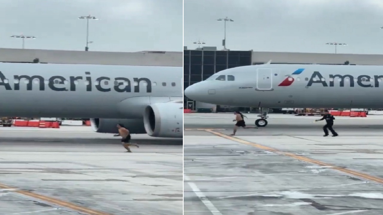 رجل يقتحم مطار لوس أنجلوس مرتديا ملابس داخلية.. فيديو