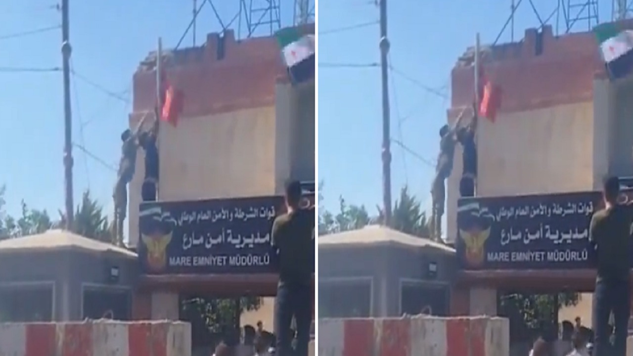 إنزال وتمزيق الأعلام التركية في الأماكن التي تسيطر عليها تركيا في سوريا ..فيديو