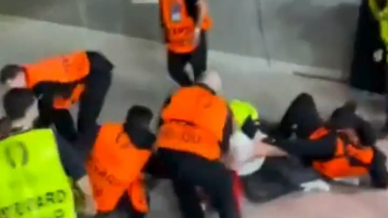 رجال أمن يعتدون على مشجعين برتغال أثناء مباراتهم ضد سلوفينيا .. فيديو