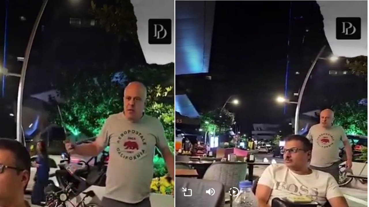 مواطن تركي يهدد سياح خليجيين أثناء جلوسهم على طاولة العشاء في إسطنبول .. فيديو