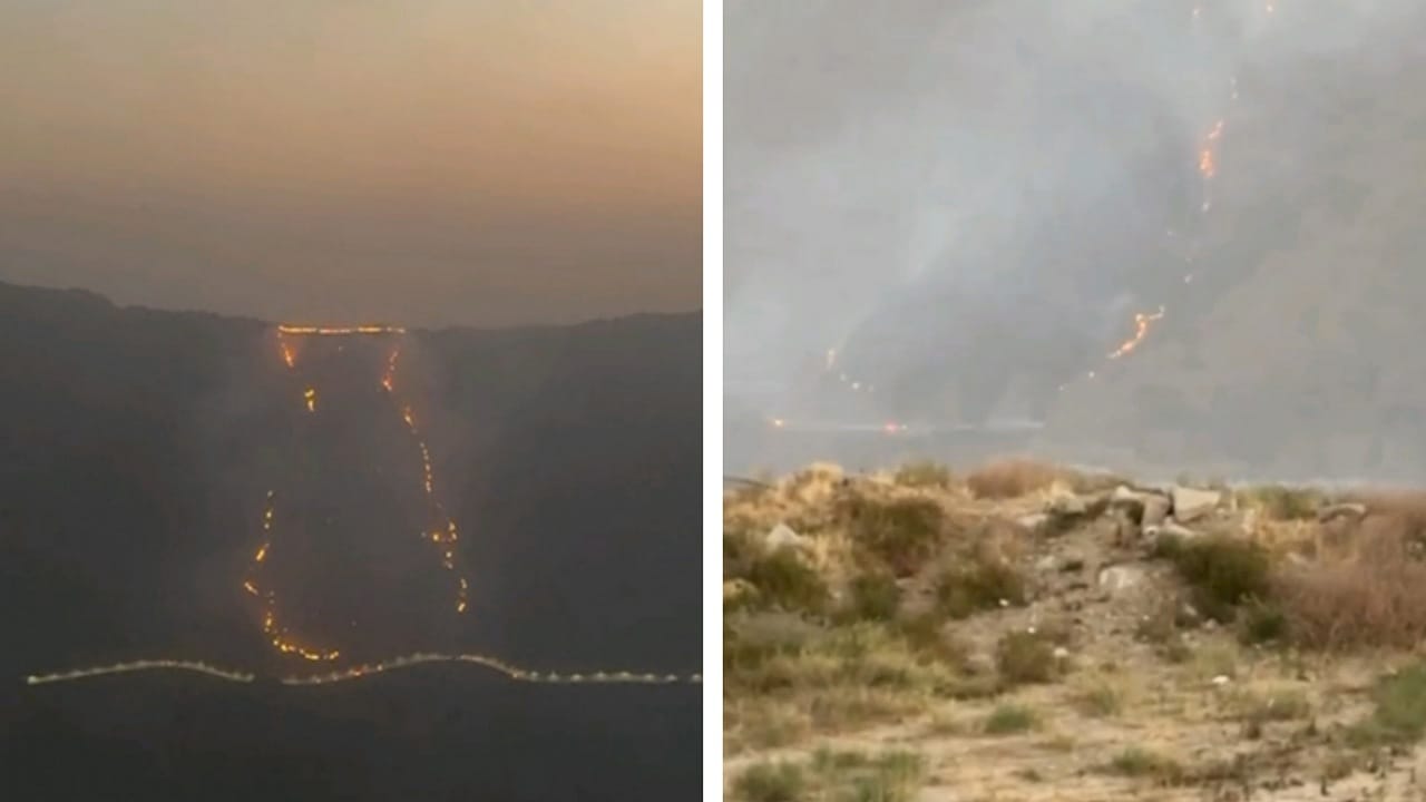 حريق هائل في مناطق جبلية بالباحة .. فيديو