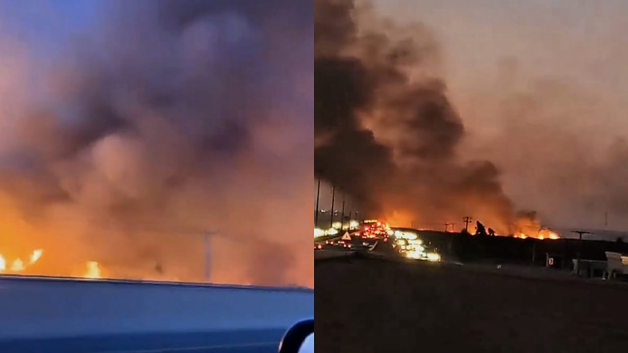 حريق هائل في وادي الرملة والدفاع المدني يتدخل .. فيديو